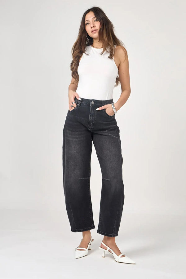 COPE CLOTHING Livia Cropped Barrel Jeans - Anthracite