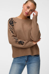 VERO MODA Fatima Rose Embroidered Jumper - Beige