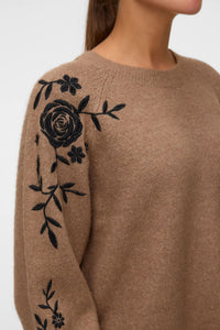 VERO MODA Fatima Rose Embroidered Jumper - Beige
