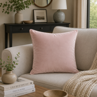 FULLSHIRE Velvet Piped Cushion - Blush Pink 43x43cm