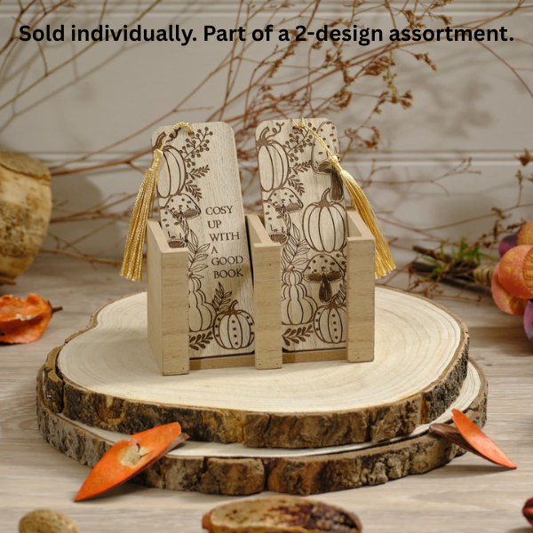 LANGS Autumn Etched Wood Pumpkin and Mushroom Bookmark - 1pc