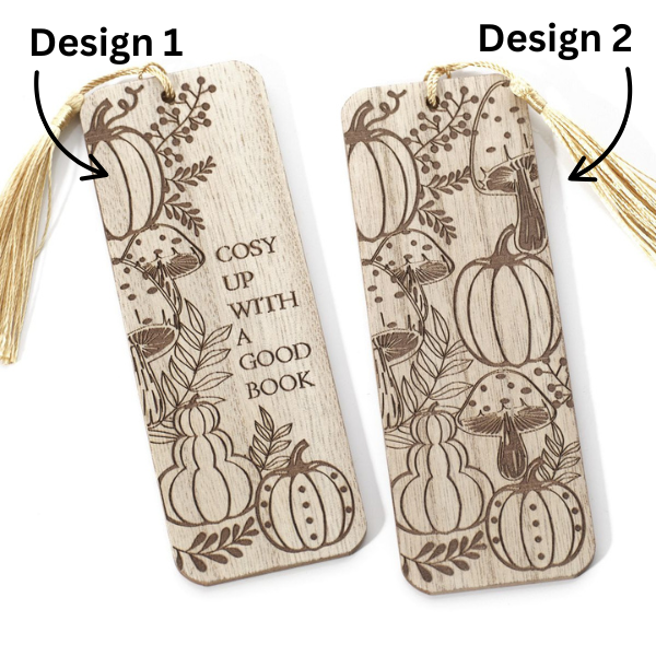 LANGS Autumn Etched Wood Pumpkin and Mushroom Bookmark - 1pc