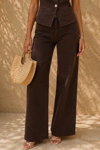 COPE CLOTHING Structured Denim Wide Leg Pants - Brown