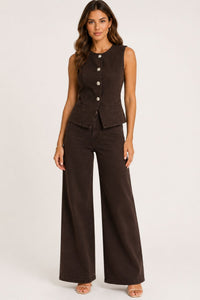 COPE CLOTHING Structured Denim Waistcoat - Brown