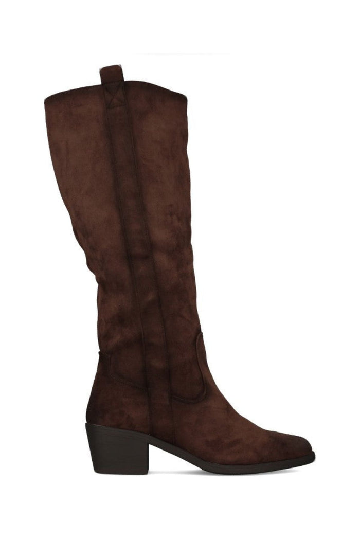REDZ Suede Block Heel Knee High Boot - Brown