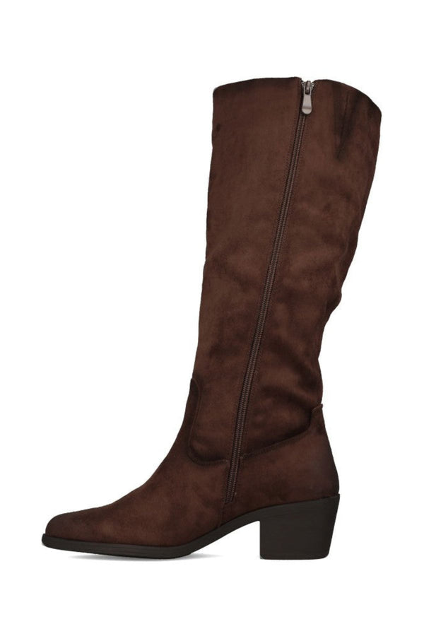 REDZ Suede Block Heel Knee High Boot - Brown