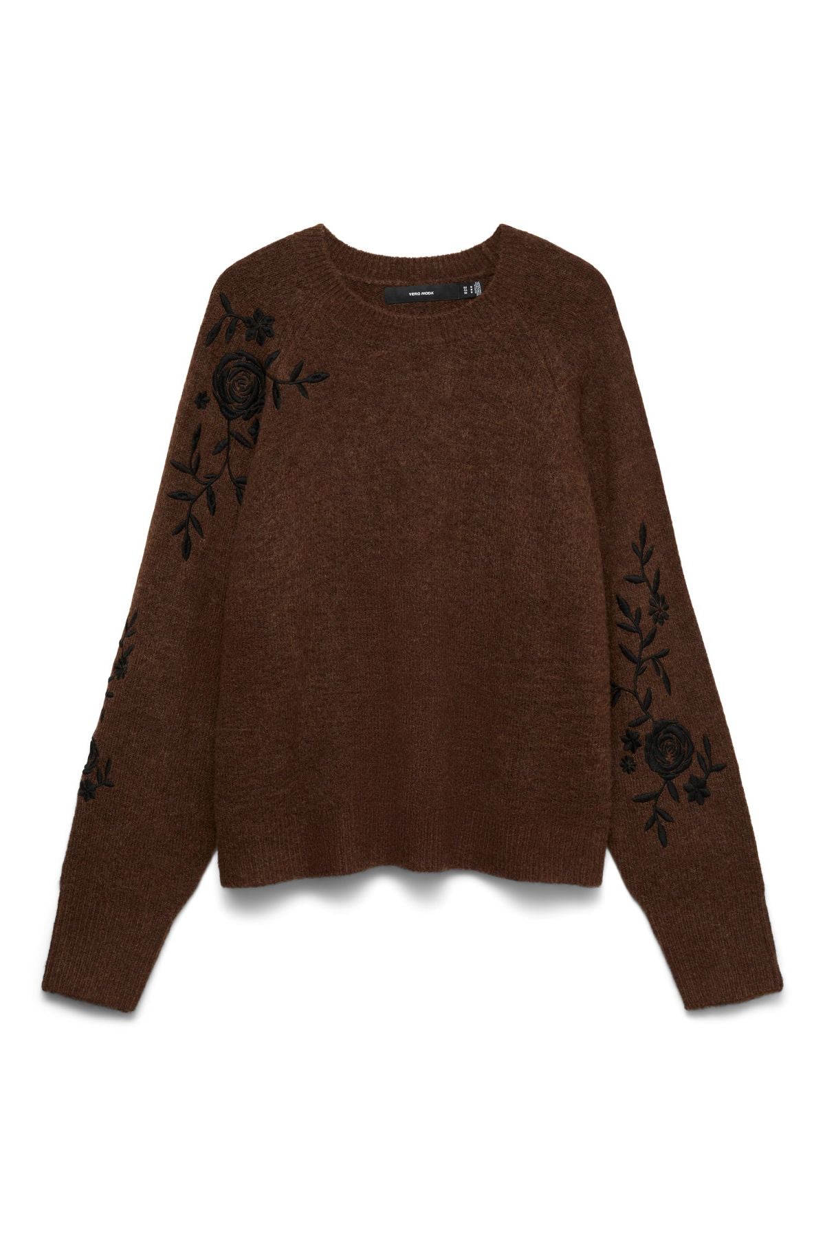 VERO MODA Fatima Rose Embroidered Jumper - Brown