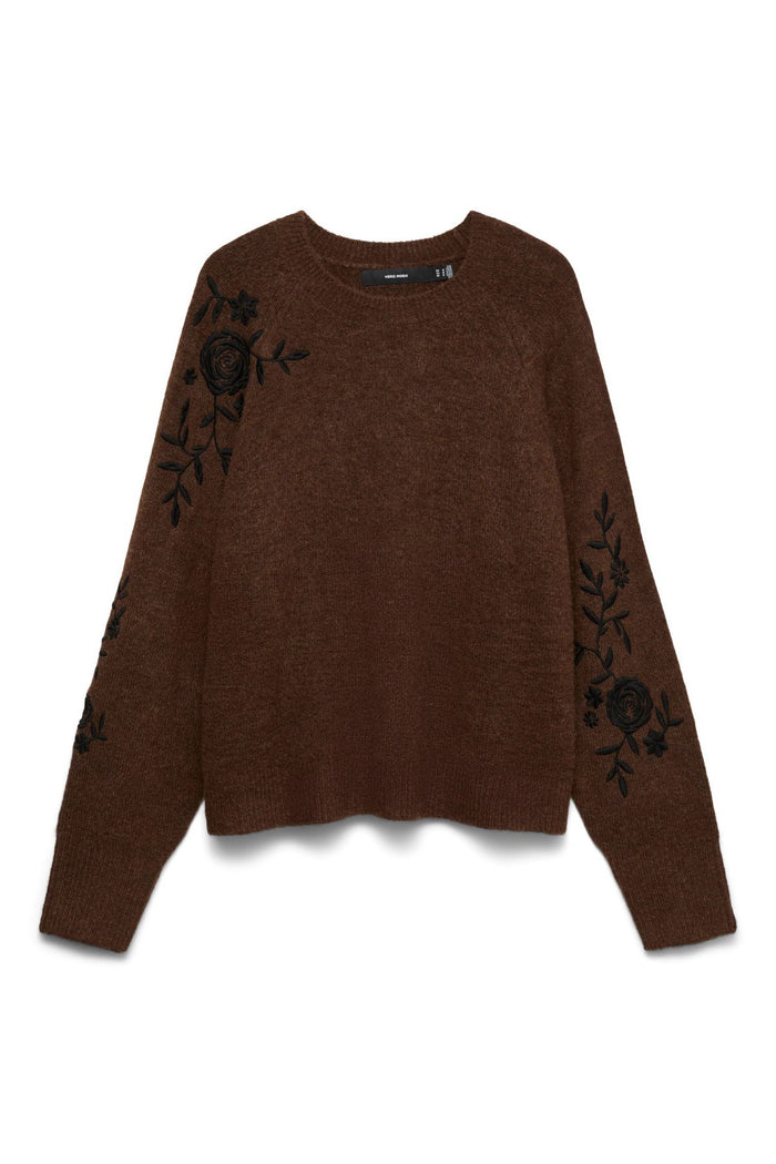 VERO MODA Fatima Rose Embroidered Jumper - Brown