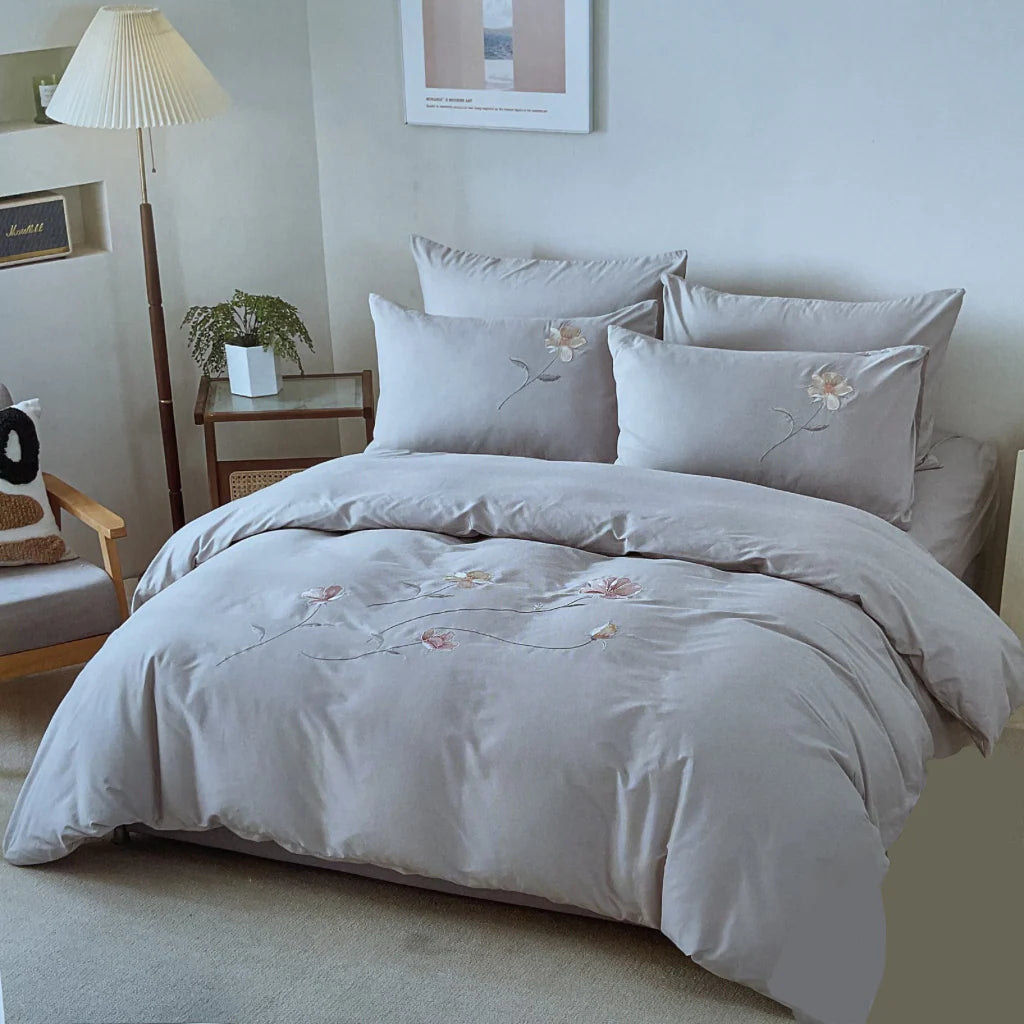 HOME INTERIORS Lily Cotton Canberra 6Pc Duvet Cover Set - Silver