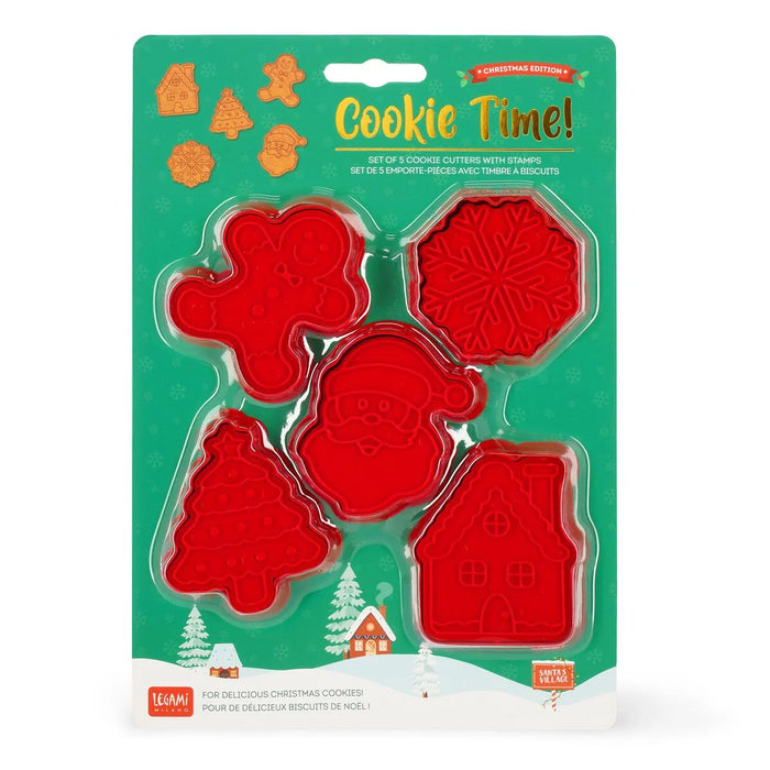 LEGAMI Set of 5 Cookie Cutters with Stamps - Cookie Time!