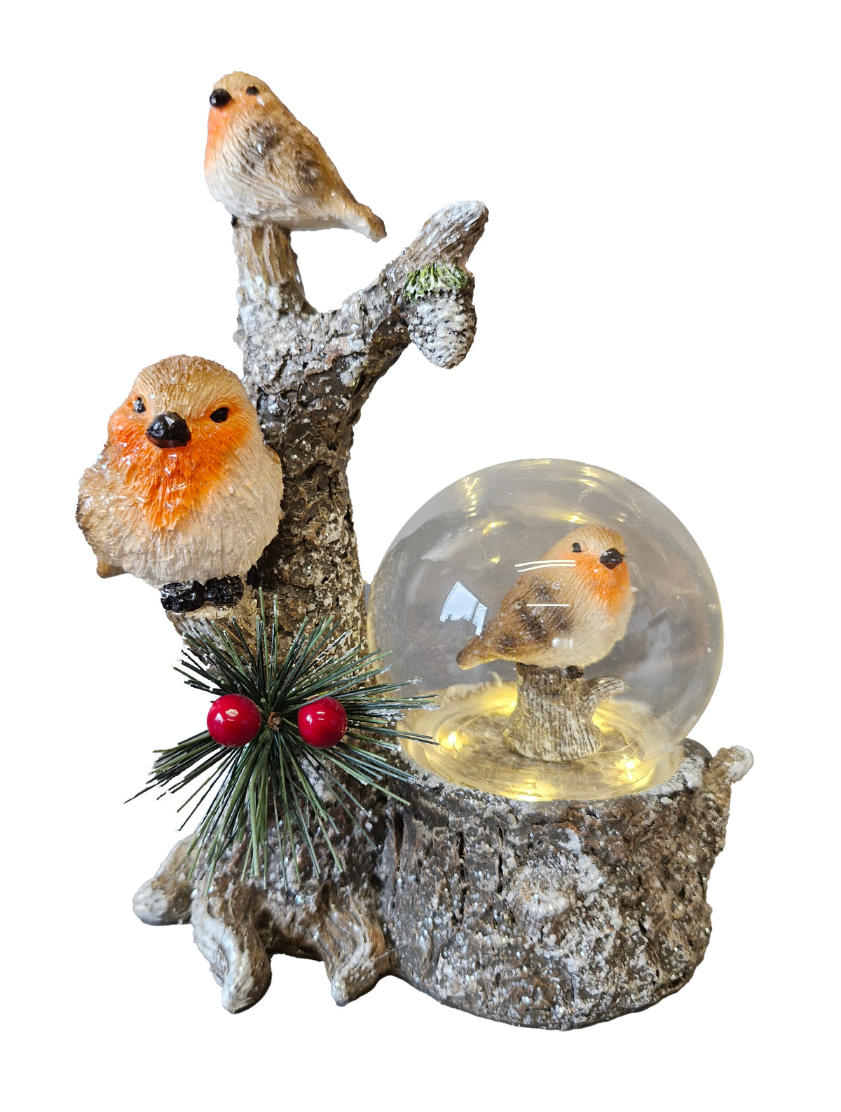 WGP Robin Family with Globe LED Figurine 20cm
