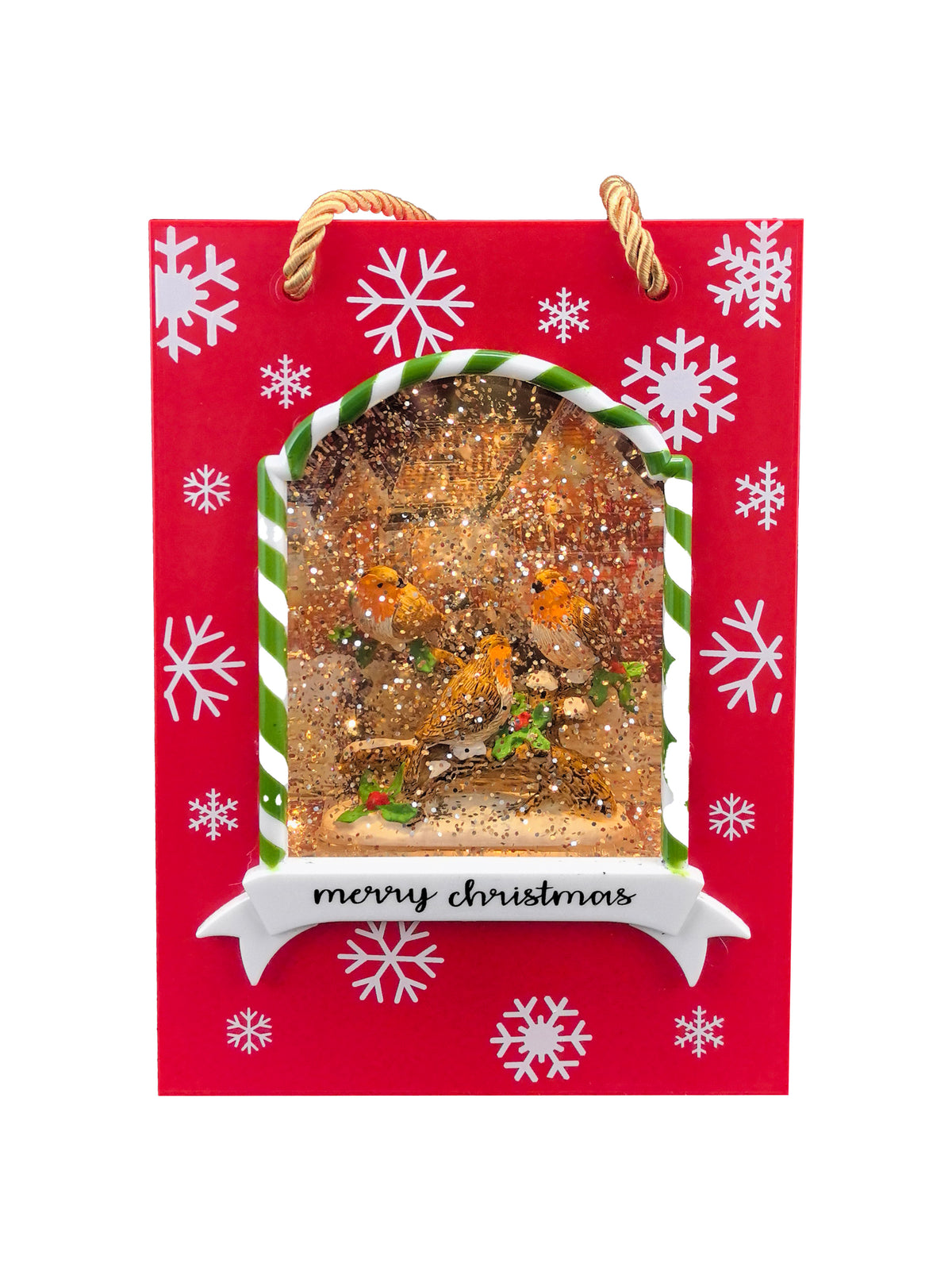 WGP Christmas Robins Gift Bag Glitter Water Spinner 22cm