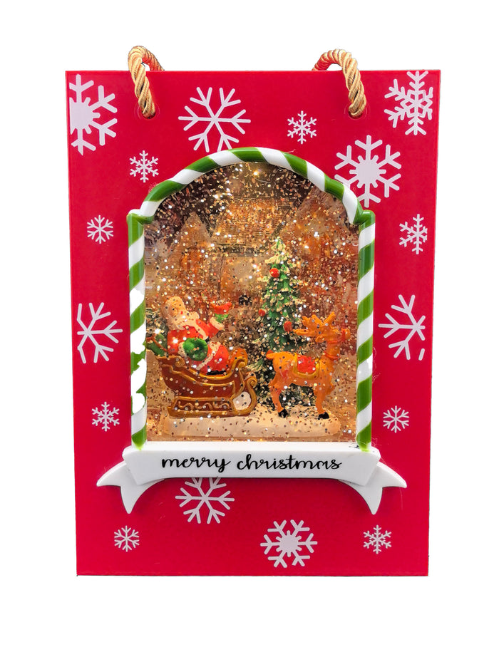 WGP Christmas Santa Gift Bag Glitter Water Spinner 22cm