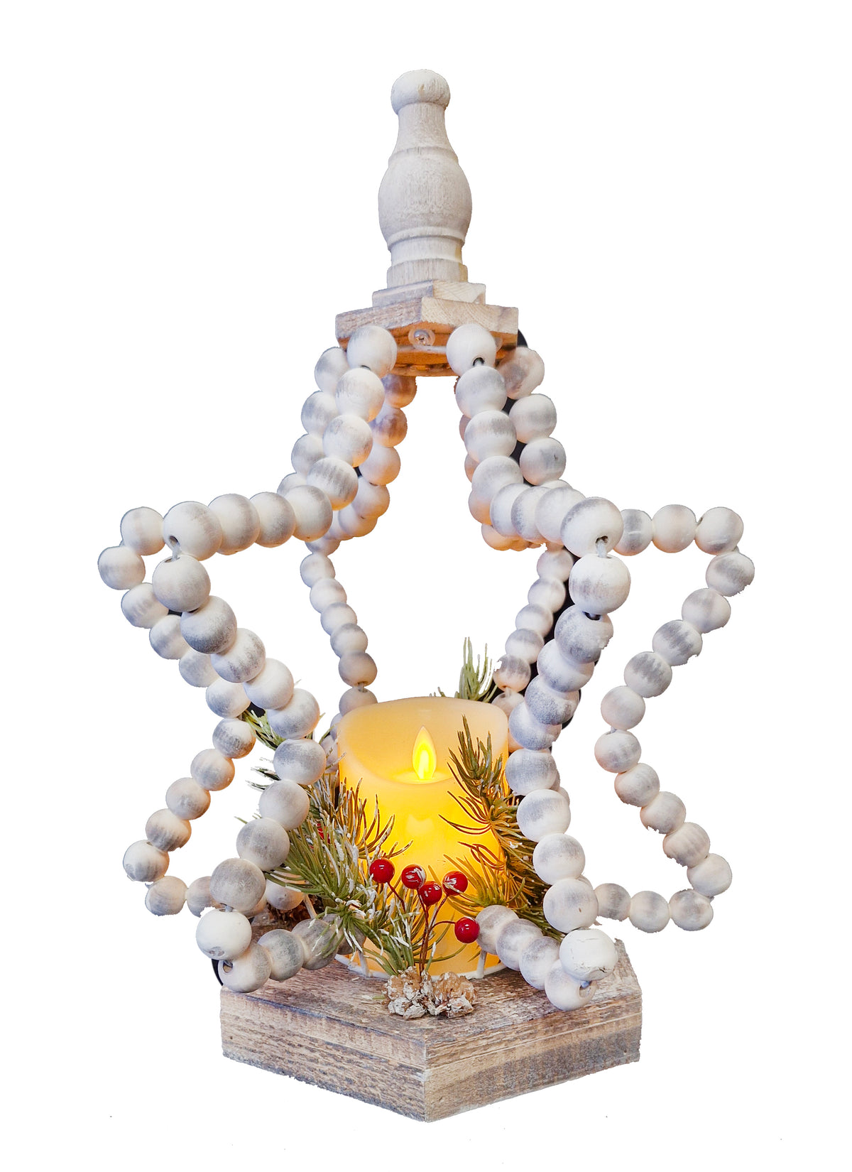 WGP White Bead Star Shaped Lantern with LED Candle 39cm