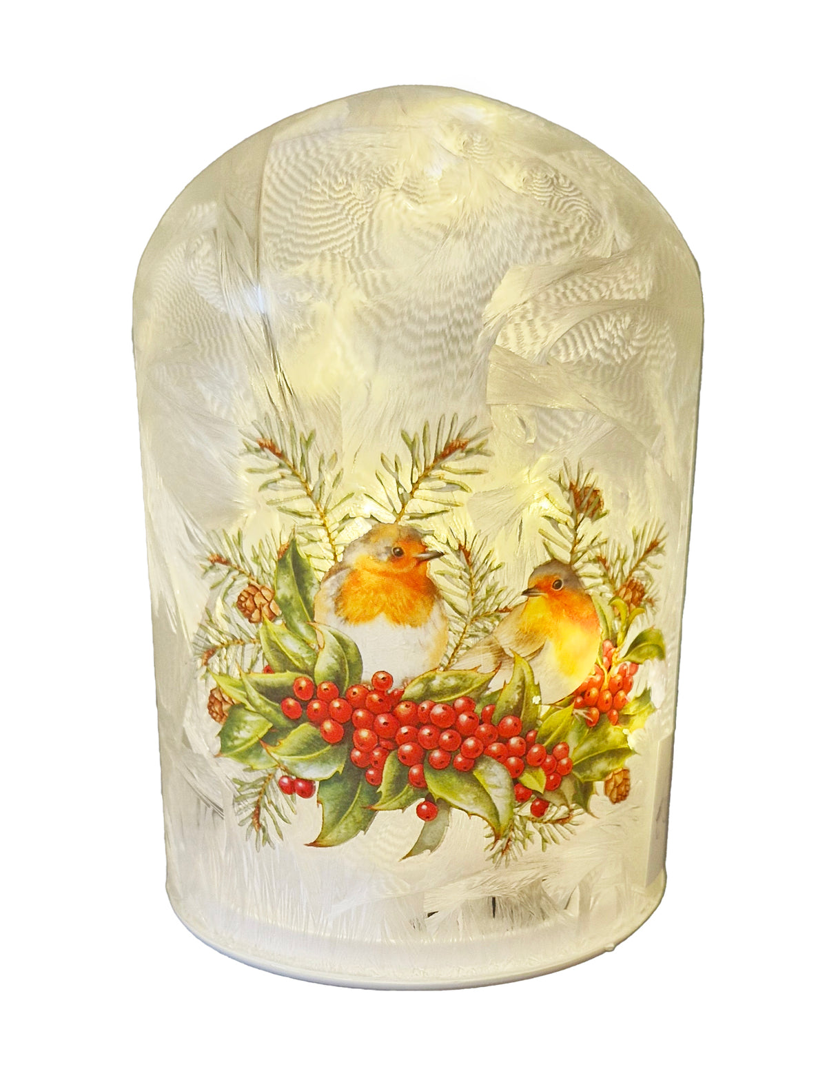WGP Frosted Glass LED Dome Lantern with Robins 17.5cm