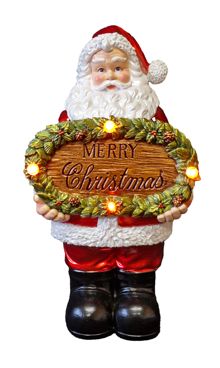 WGP Santa with LED 'Merry Christmas' Sign 30cm