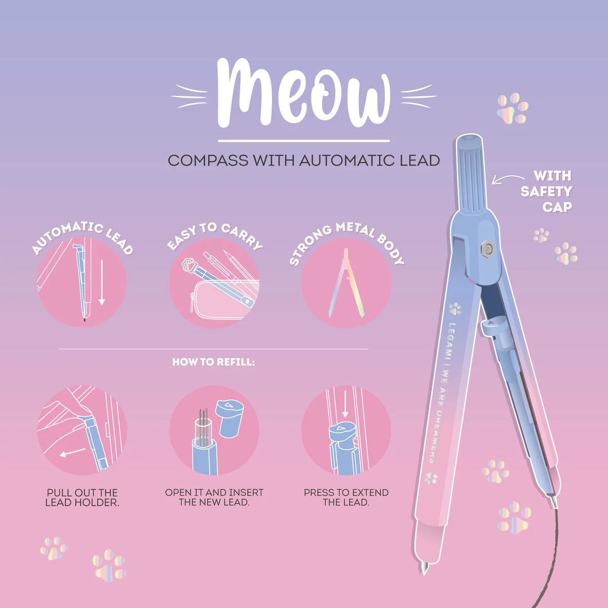 LEGAMI Compass with Mechanical Pencil - Meow