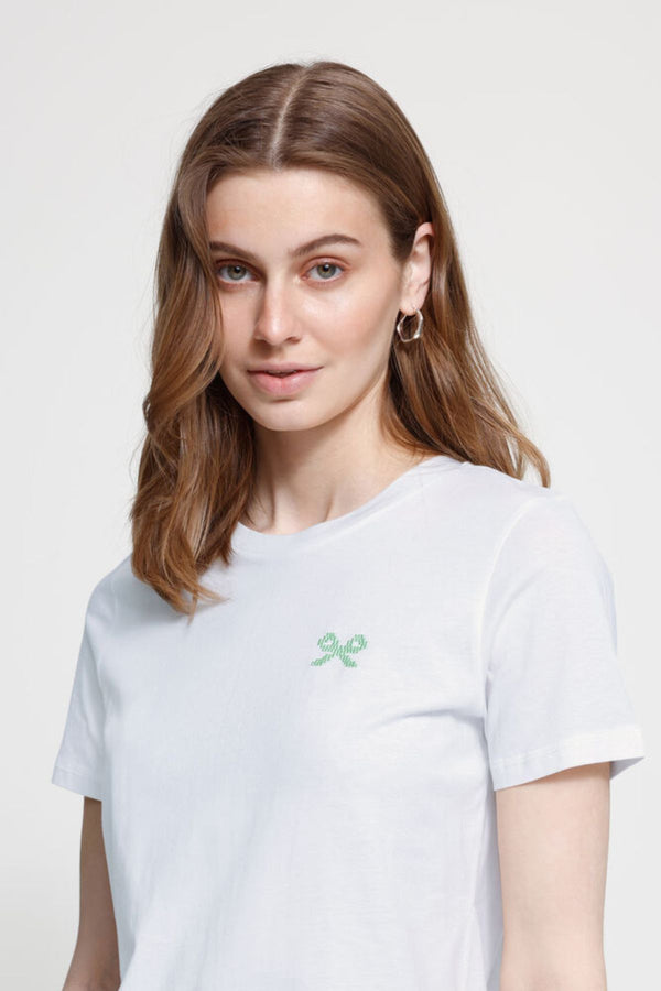 ICHI Caminna Bow Cotton T-Shirt - White