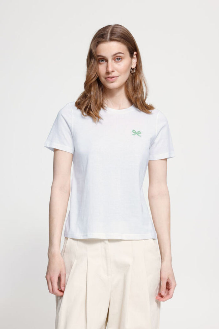 ICHI Caminna Bow Cotton T-Shirt - White