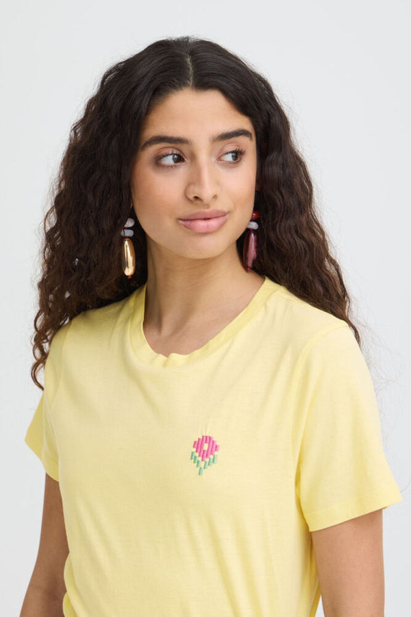 ICHI Caminna Flower Cotton T-Shirt - Yellow
