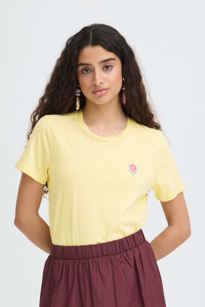 ICHI Caminna Flower Cotton T-Shirt - Yellow