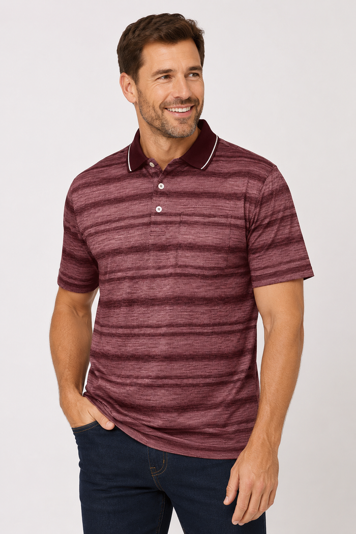 CARABOU Men's Brighton Striped Polo Shirt - Wine