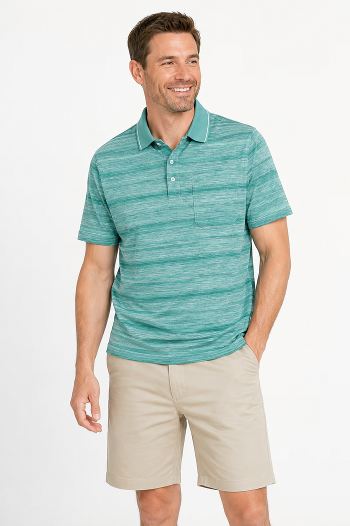 CARABOU Men's Brighton Striped Polo Shirt - Mint