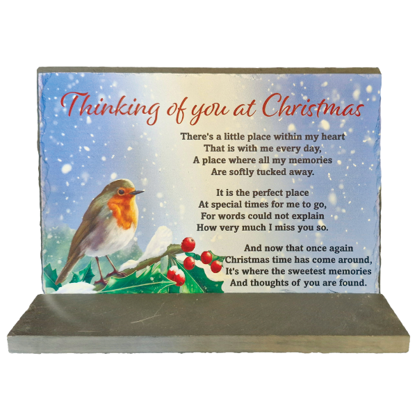 WGP Christmas Printed Slate Robin Grave Ornament 30x20cm