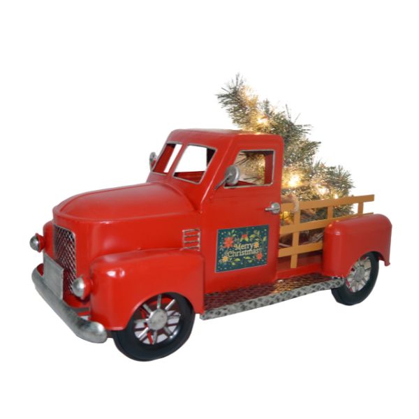 WGP Red Metal Truck with Lighting Christmas Tree 45x28cm