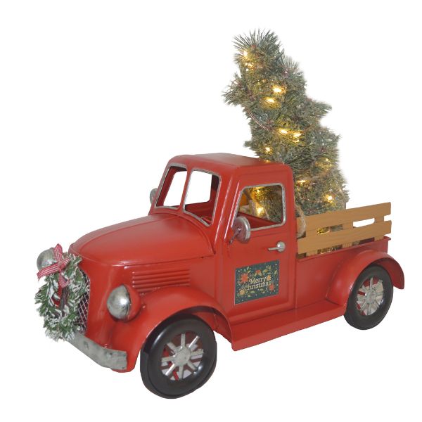 WGP Medium Red Metal Truck with Lighting Christmas Tree 37x30cm