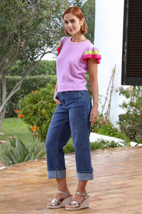 RANT & RAVE Claire Turn-up Wide Leg Jeans - Mid Wash