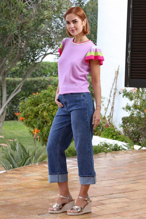 RANT & RAVE Claire Turn-up Wide Leg Jeans - Mid Wash