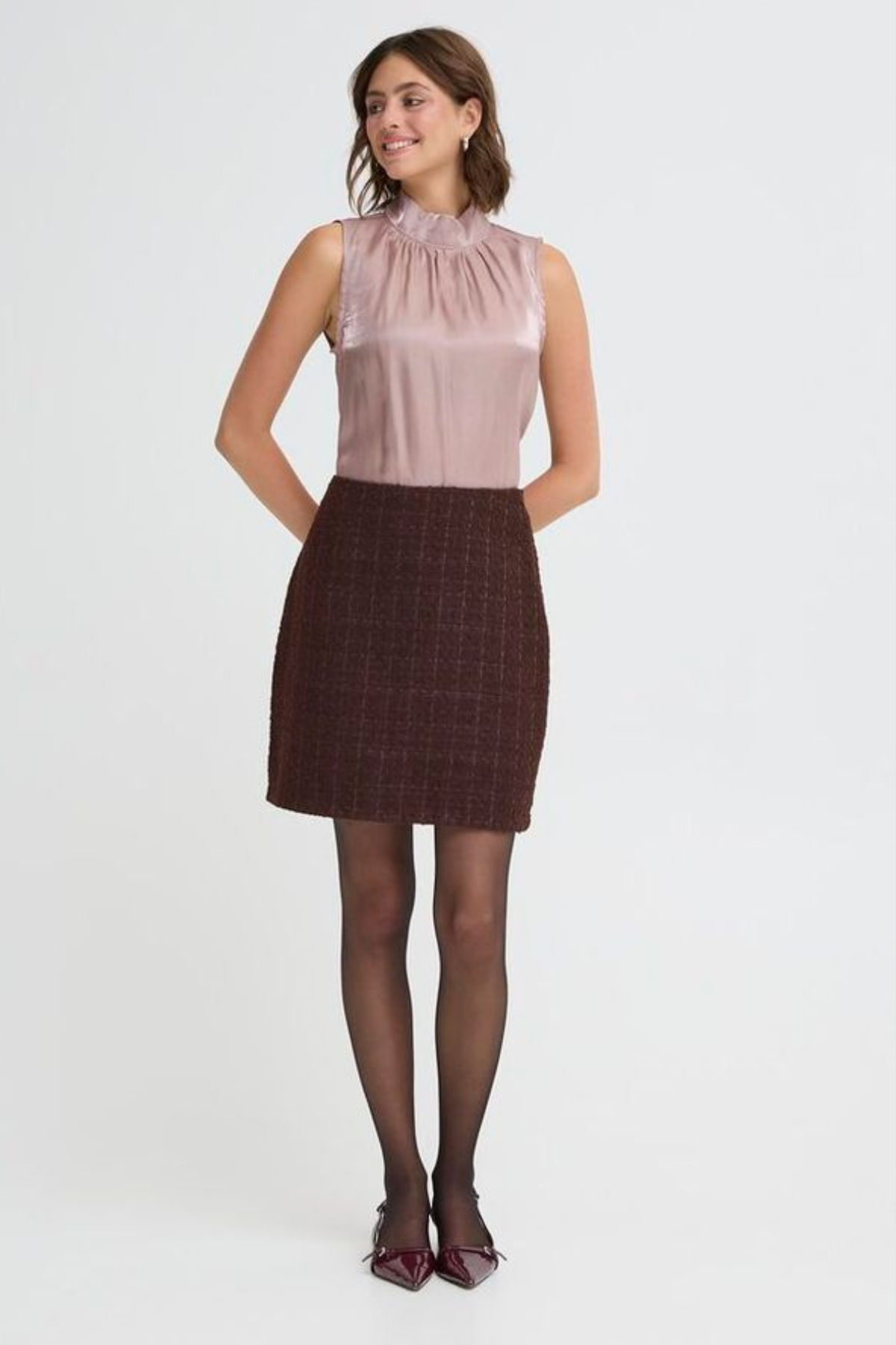 FRANSA Odette Woven Skirt - Fudge Red