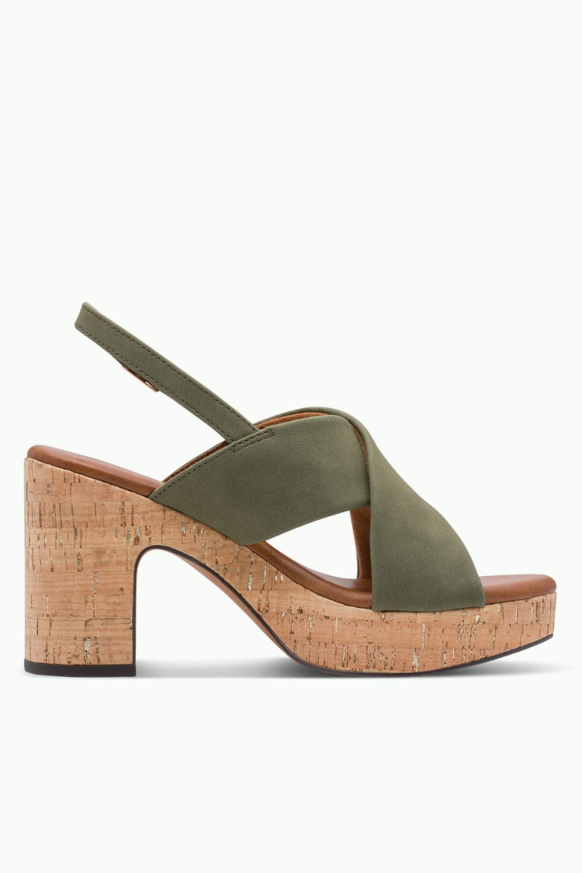 MARCO TOZZI Cross Strap Block Heel Sandal - Olive