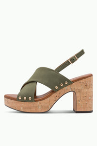 MARCO TOZZI Cross Strap Block Heel Sandal - Olive