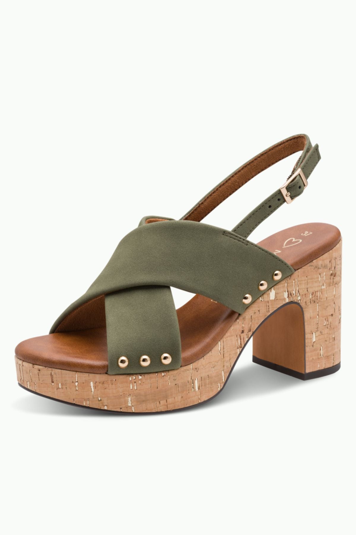 MARCO TOZZI Cross Strap Block Heel Sandal - Olive