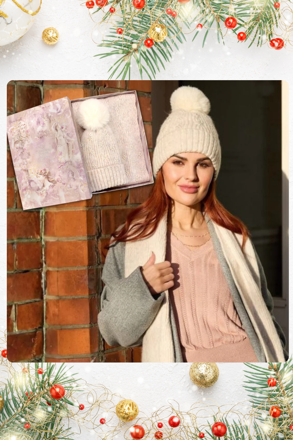 SOMETHING SPECIAL Pearl Knit Hat & Scarf Luxury Gift Box - Beige