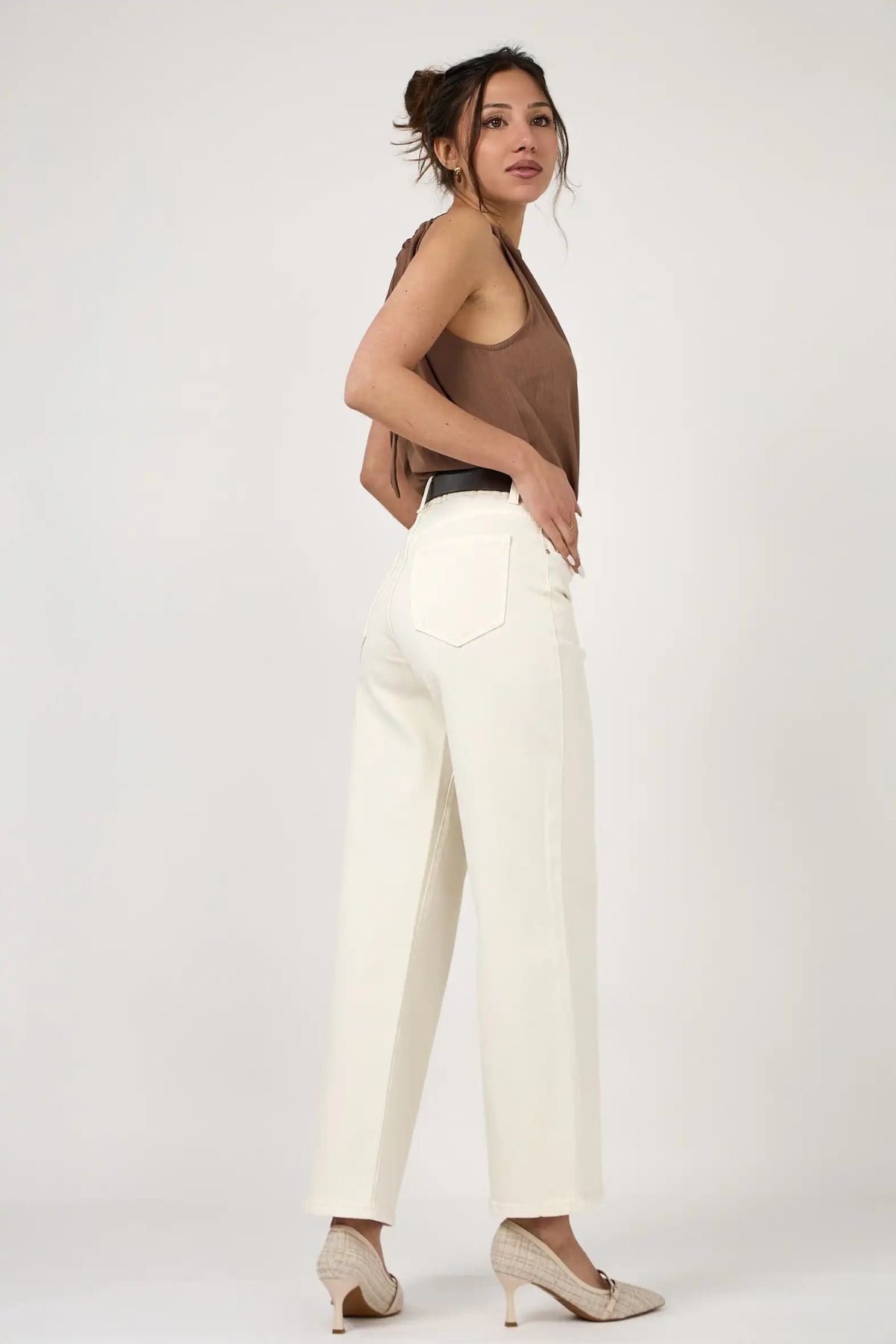 COPE CLOTHING Edena Culotte Wide Jeans - Ecru