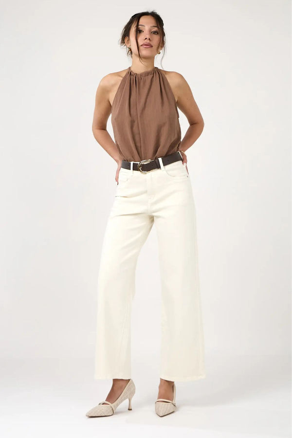 COPE CLOTHING Edena Culotte Wide Jeans - Ecru