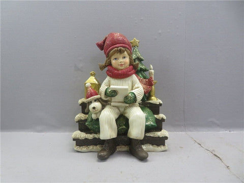 Kid on a Bench Christmas Figurine