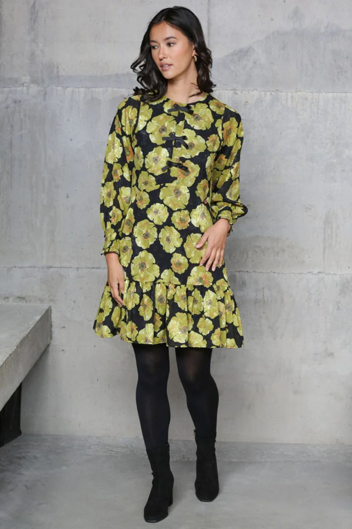 RANT & RAVE Daina Long Sleeve Floral Dress - Green