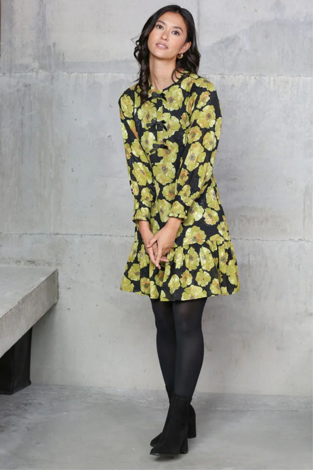 RANT & RAVE Daina Long Sleeve Floral Dress - Green