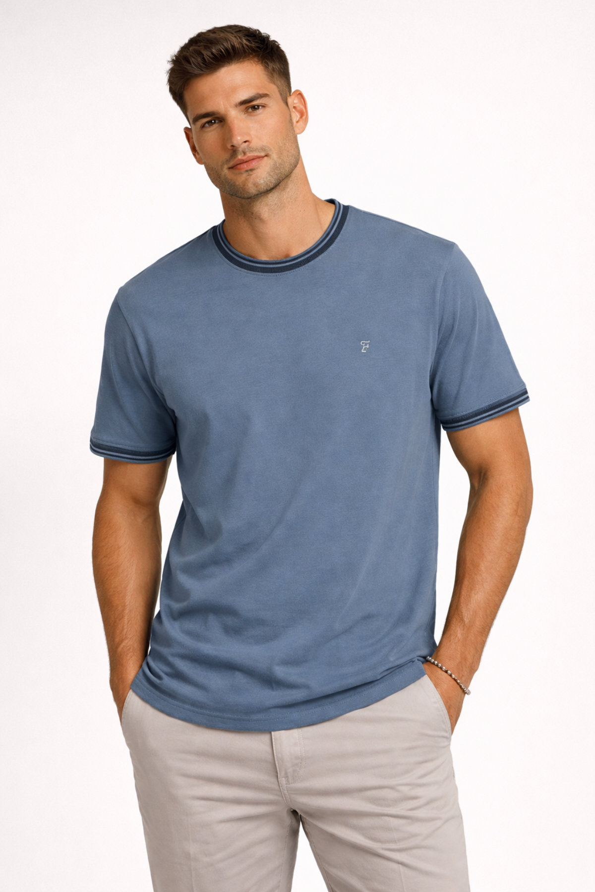 FARAH Classic Dallow SS Tipped T-Shirt - Soft Blue