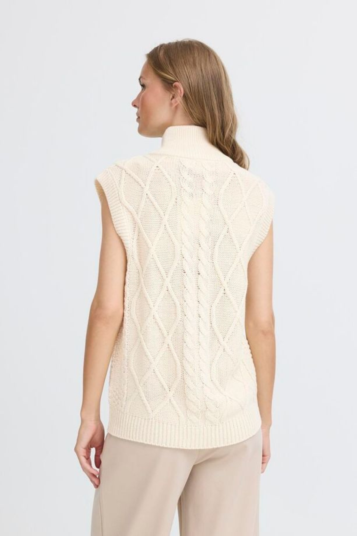 ICHI Destan Knitted Short Sleeve Cardigan - Cream