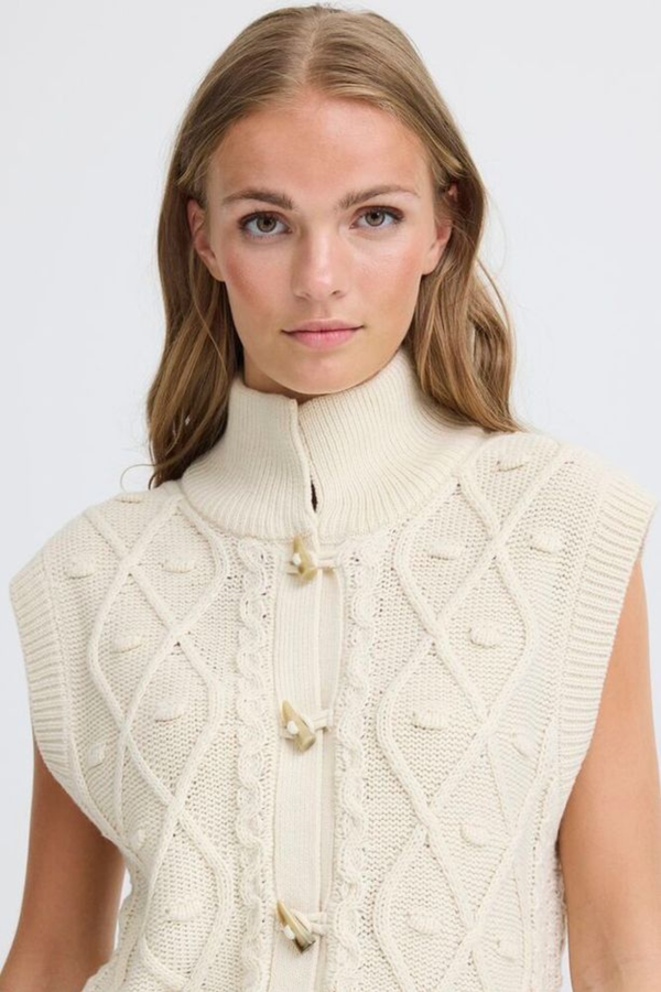 ICHI Destan Knitted Short Sleeve Cardigan - Cream