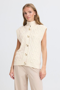 ICHI Destan Knitted Short Sleeve Cardigan - Cream