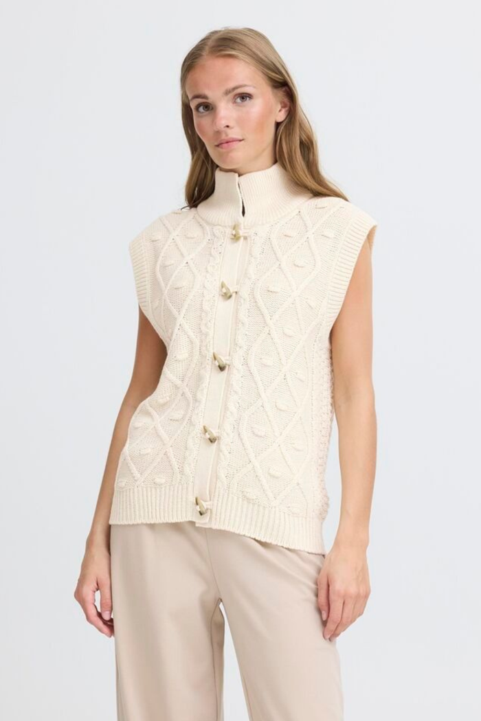 ICHI Destan Knitted Short Sleeve Cardigan - Cream