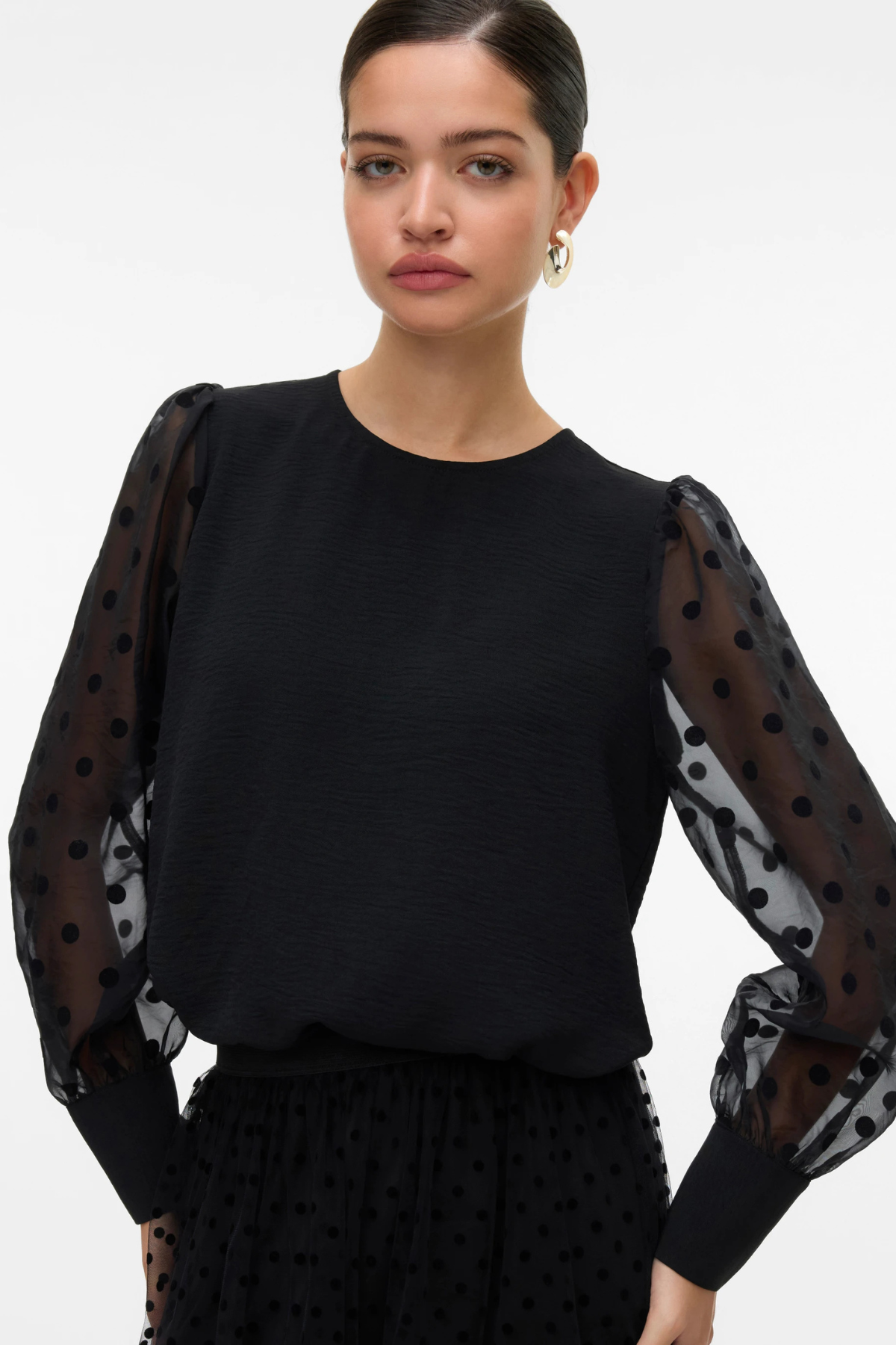 VERO MODA Alva Sheer Dot Sleeve Blouse - Black