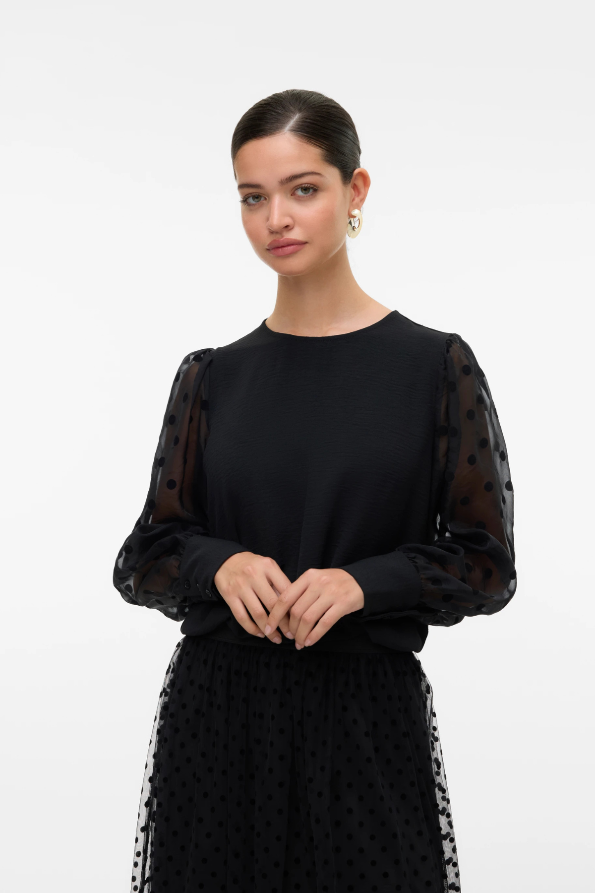 VERO MODA Alva Sheer Dot Sleeve Blouse - Black