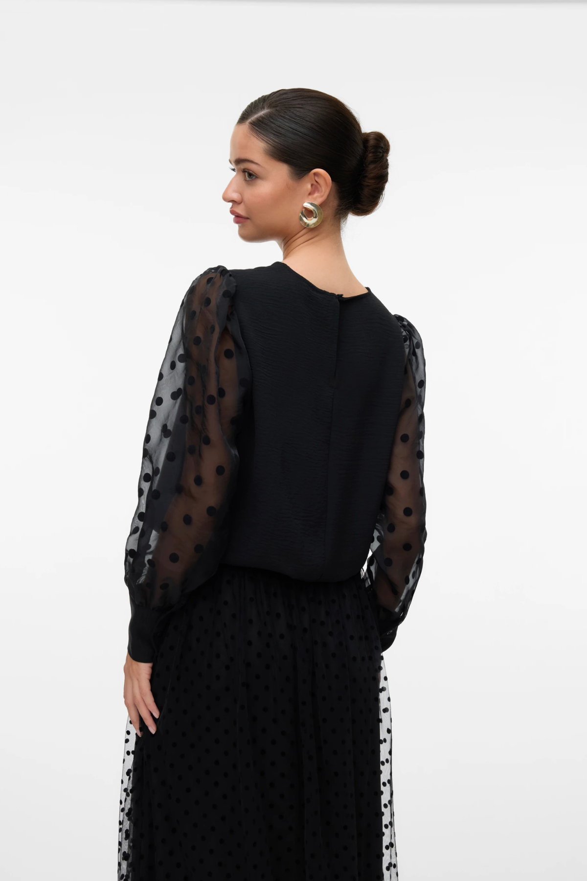 VERO MODA Alva Sheer Dot Sleeve Blouse - Black